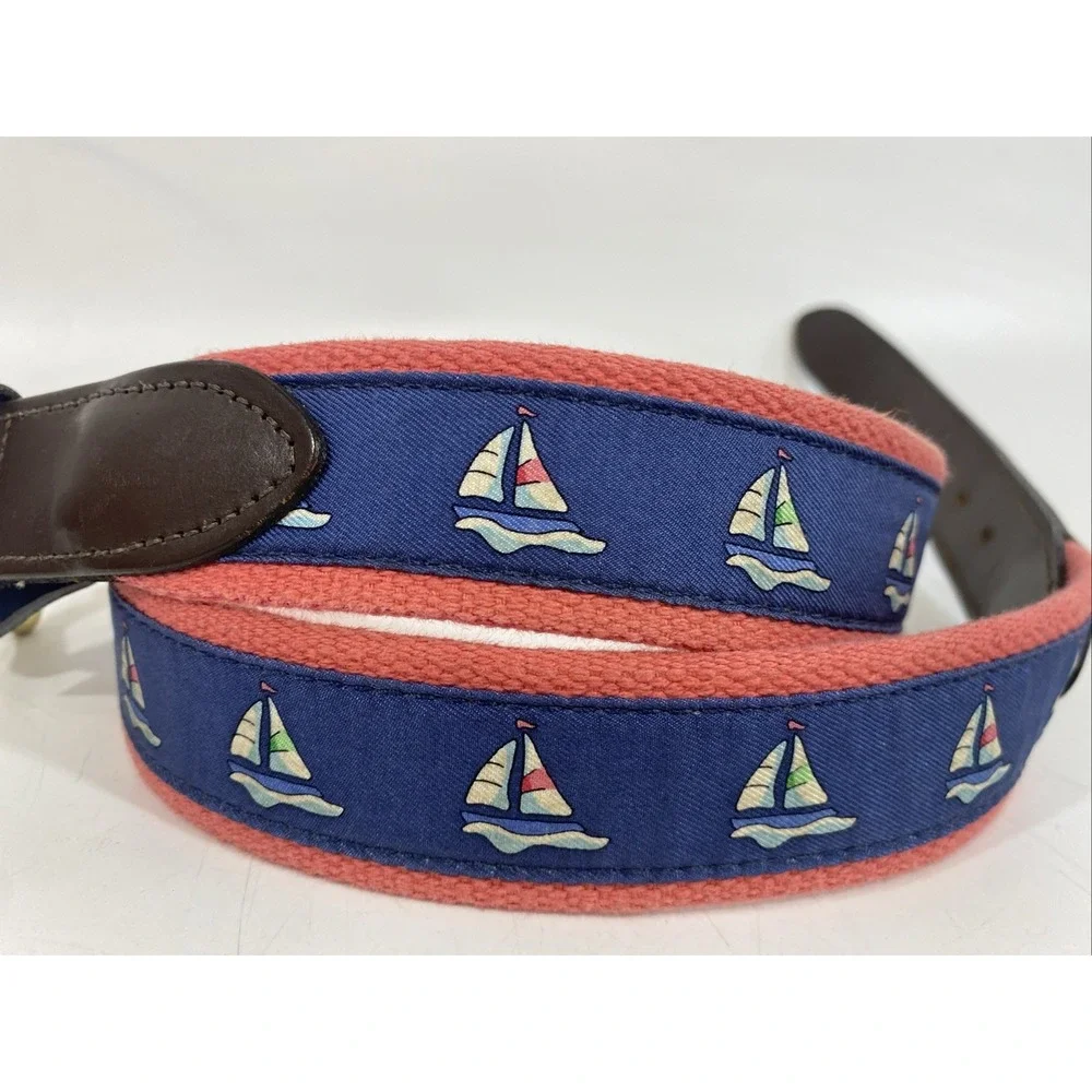 Mens Vineyard Vines Golf Belt Pink Blue Embroidered Sailboats Beach 32